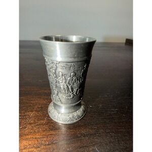 Vintage Pewter German Chalice Goblet Embossed Scenes